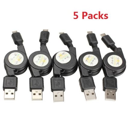 Micro USB to USB Retractable Sync Charger Cable (5pcs) (Black)