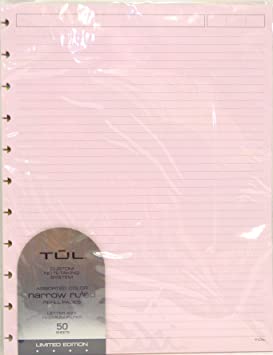 TUL Custom Note-Taking System Discbound Refill Pages, Narrow Ruled, 100 Pages (50 Sheets), Assorted Colors (Junior 5.5 x 8.5)