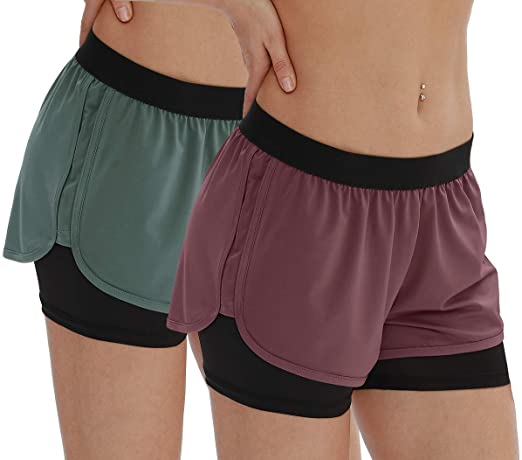 icyzone Running Yoga Shorts for Women - Activewear Workout Exercise Athletic Jogging Shorts 2-in-1