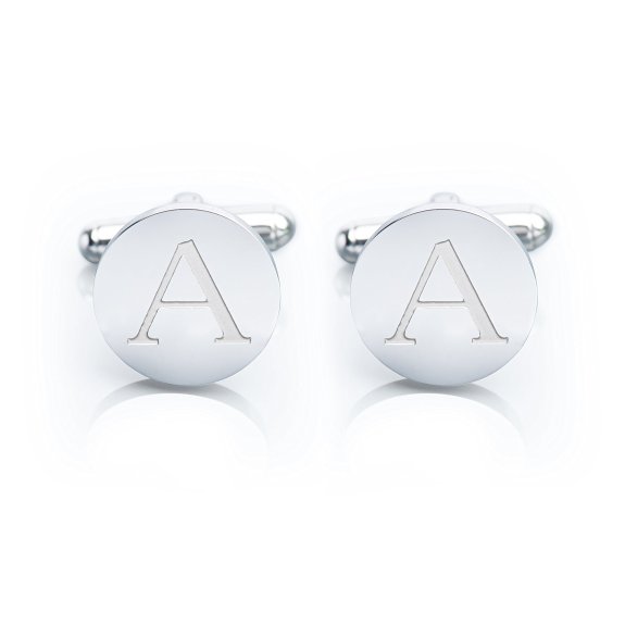 Men's 18K White Gold-Plated Engraved Initial Cufflinks with Gift Box- Premium Quality Personalized Alphabet Letter