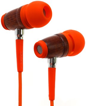 Symphonized Kids Volume Limited Premium Wood In-ear Noise-isolating Headphones|Earbuds|Earphones with Mic (Tangerine)