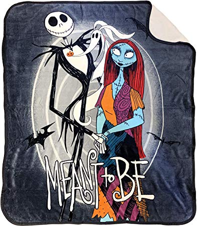 Disney Nightmare Before Christmas Moonlight Madness Baby Sherpa Throw Blanket - Measures 50 x 60 inches, Kids Bedding Features Jack Skellington & Sally - Super Soft - (Official Disney Product)