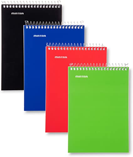 Mintra Office Memo Pads, (5x7 Top Spiral 4pk - Primary Color Set), Note Pad Paper For Taking Notes And Reminders, Work, Business, Desk, College, School, Organization, Planning