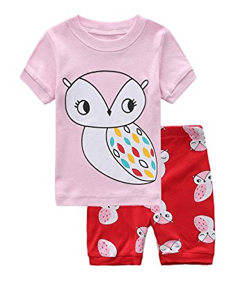 Fiream Girls Cotton Short Sleeves Pajamas Sets 2 Piece Cartoon Toddler Sleepwears