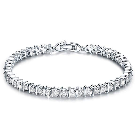 Brilla Aphrodite White Gold Plated Tennis Bracelet Jewelry with AAA Cubic Zirconia,7.48"