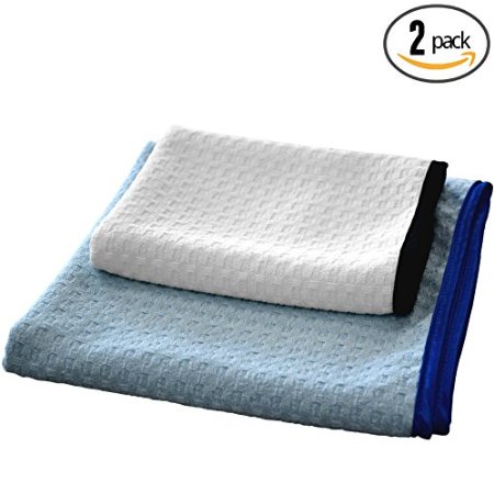 2-Pack SPECIAL SALE THE RAG COMPANY Dry Me A River 20 x 40 and 16 x 24 Professional Korean 7030 Microfiber Waffle-Weave Drying and Detailing Towels With Silky Soft Satin Edges