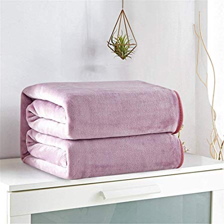 Home Comfort Flannel Fleece Throw Blankets Travel Size - Super Soft Fluffy Warm Solid Bed Throws for Sofa Microfiber Blanket (Plush Pink, Twin/Double - 150 x 200 cm)