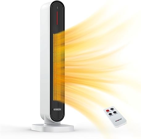 Stealth Space Heater, Heaters for Indoor Use, 32" Electric Heater, Ceramic Heater with Remote, 4 Modes, 6h Timer and Auto Shut OFF, Tower Oscillating Heater for Large Room/Bedroom/Office, 1500W-JHT100