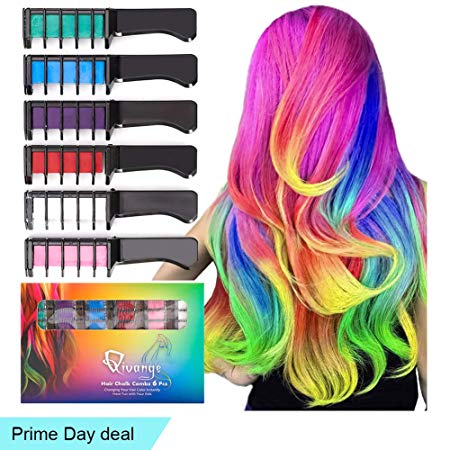 Qivange Hair Chalk Combs, 6 Pcs Non-Toxic Temporary Hair Colour Chalk for Kids & Adults, Fun Girl Toys, Great Birthday Gifts for Girls & Boys