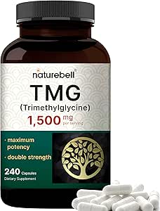 NatureBell TMG Supplements 1,500mg, 240 Capsules | Max Strength Betaine Anhydrous Trimethylglycine – Supports Healthy Homocysteine Balance, Heart & Liver Health – Non-GMO, Gluten Free