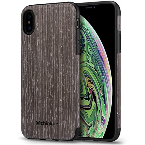 Mthinkor Compatible with iPhone Xs Max Case Soft Wood Slim Case (Black Apricot Wood)