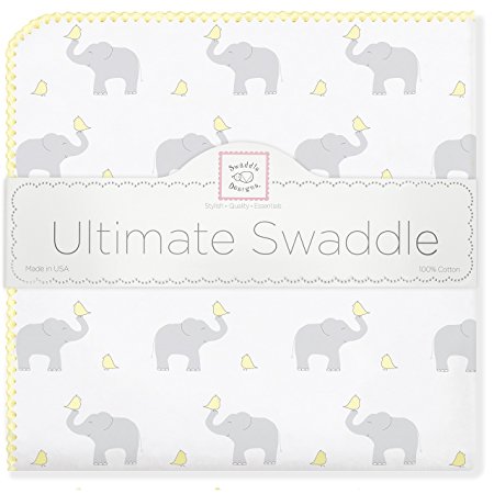 SwaddleDesigns Ultimate Receiving Blanket, Elephant & Chickies, Cheerful Yellow