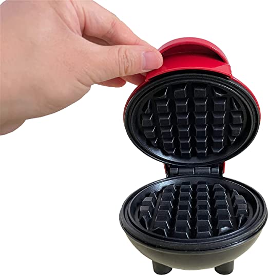 Original LW Mini Maker: Waffle Iron the 4" Waffle Maker Pancake Maker Waffle Making Machine Paninis, Hash Browns Maker for Breakfast Lunch Snacks (4 Inch, Red)