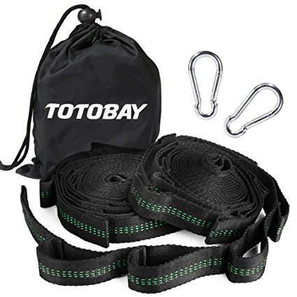TOTOBAY Hammock Straps 2 of set Outdoor Tree Straps Kit two 10 FT Long Holds 2000 lbs with 2 Heavy Duty Carabiners Hook and 16 Loops Safe&Waterproof Perfect For Swings, Hammocks & Anything Else …