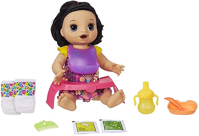 Baby Alive Happy Hungry Baby Black Straight Hair Doll, Makes 50  Sounds & Phrases, Eats & Poops, Drinks & Wets, For Kids Age 3 & Up