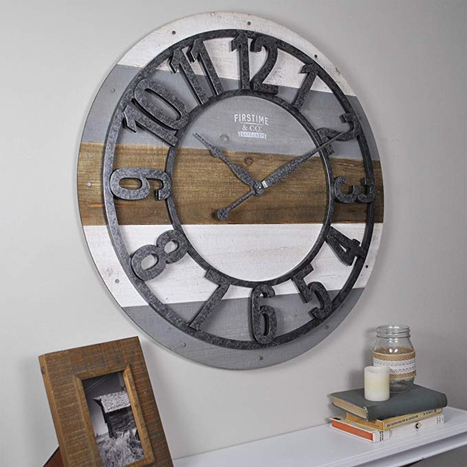 FirsTime & Co. Shabby Planks Wall Clock, 27", Rustic Gray