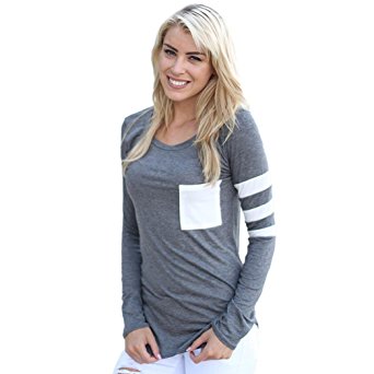 Willtoo® 2015 Womens Long Sleeve Round Neck Splice Shirt Blouse Tops