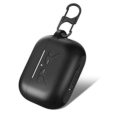 Silicone Protective Cover Skin for AirPods Pro Charging Case with Carabiner Keychain, Apple AirPods Pro Accessory, Black & Logo (Multiple Color Options)