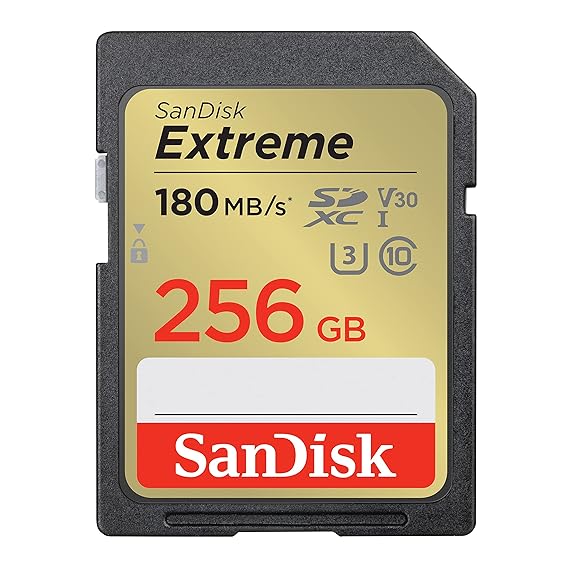 SanDisk Extreme SD UHS I 256GB Card for 4K Video for DSLR and Mirrorless Cameras 180MB/s Read & 130MB/s Write