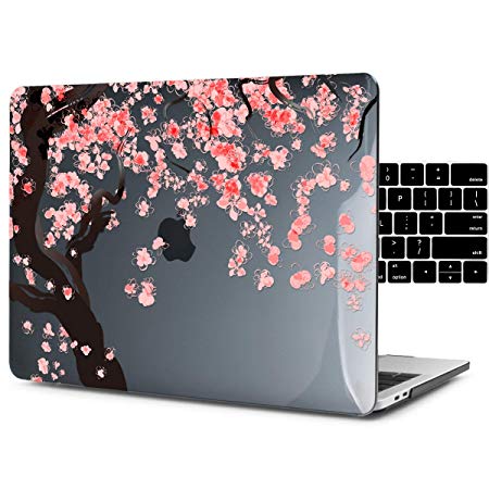 Dongke Cute Premium Crystal Hard Case for New MacBook Pro 15 inch with Touch Bar Retina Model:A1707 (2017 & 2016 Release) with Black Keyboard Cover (Cherry blossoms)