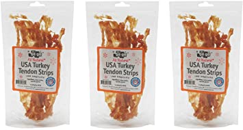 3oz GoGo Turkey Tendon Strips Dog Chew Treats Sourced and Made in The USA - 3 Pack