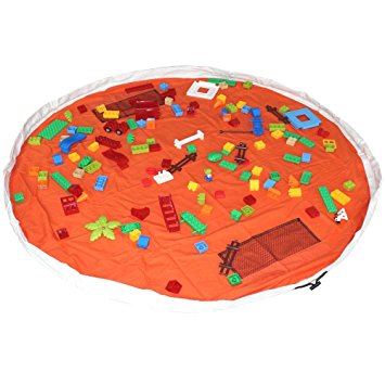 iDili Play Mat and Toy Storage Bag Large Size 60 Inches Diameter Sturdy Canvas Material (Orange)