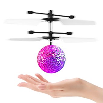 Flying Ball, YKS Children Flying Toys, RC infrared Induction Helicopter Ball Built-in Shinning Color Changing LED Lighting for Kids, Teenagers (White)