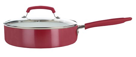 WearEver C94333 Pure Living Nonstick Ceramic Coating Scratch Resistant PTFE PFOA and Cadmium Free Dishwasher Safe Oven Safe Jumbo Cooker Fry Pan Cookware, 3.5-Quart, Red