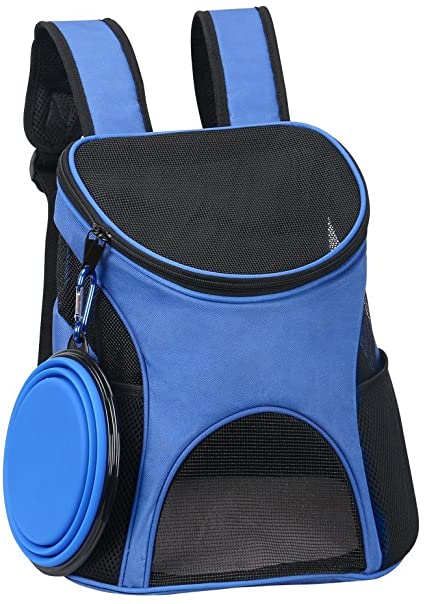 Ewolee Dog Carrier Backpack,Pet Cat Carrier Bag Soft Sided Airline Approved Travel Hiking Backpack Carriers for Small Dogs Cats Up to 8lbs(Blue)
