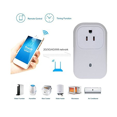 ProCIV WiFi Smart Plug Home Intelligent Outlet Switch Wireless Timer Power Socket Remote Control Turn On/off Household Appliances Via Smartphones Free App Anytime Anywhere