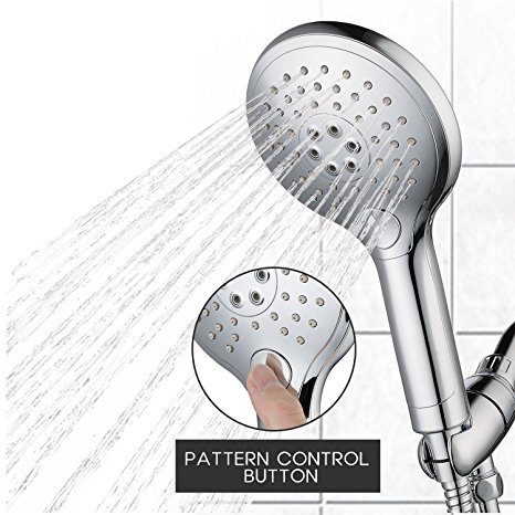Lifewit Full Chrome 4.7" Hand Held Shower Head 3-Setting Control Button Showerhead with 6.5 Feet Flexible Hose and Adjustable Shower Mount