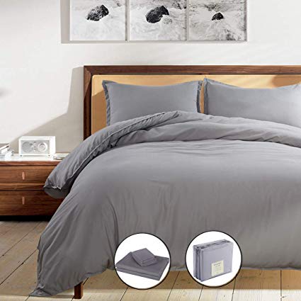 Balichun Duvet Cover Set Queen Size Grey Premium with Zipper Closure Hotel Quality Hypoallergenic Wrinkle and Fade Resistant Ultra Soft -3 Piece-1 Soft Microfiber Duvet Cover Matching 2 Pillow Shams