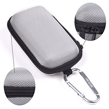 Case Star ® Rectangle-Shaped Hard EVA Case Bag and Silver Color Climbing Carabiner for Yurbuds Ironman Inspire Black In-Ear Sport Headphones MP3/MP4 Bluetooth Earbuds iPod Shuffle with Mesh Pocket, Zipper Enclosure, and Durable Exterior with Case Star Cost-free Velvet Cell Phone Bag (Rectangular Case - Silver)