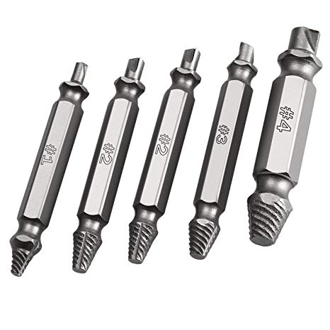 Damaged Screw Extractor, Stripped Screw Removers, Easily Remove Stripped & Damaged Screws, Broken Bolt Remover Kit with Precsion & High Speed Steels, 62-63HRC Hardness, Set of 5