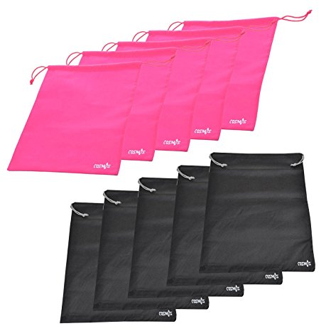 Cosmos ® 10 PCS Non-Woven Drawstring Shoe Bags, 13-3/4 x 11 inches & 17-1/2 x 13-1/2 inches (Black and Hot Pink)