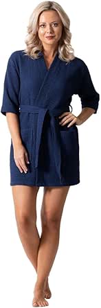 Turkish Linen Lightweight Waffle Knit Bath, Spa & Bridesmaids Kimono Short Robes for Women - Quick Dry & Soft