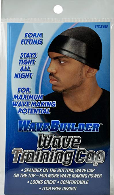 WaveBuilder Wave Training Cap | Form Fitting Spandex for Maximum Wave Making Potential, Black