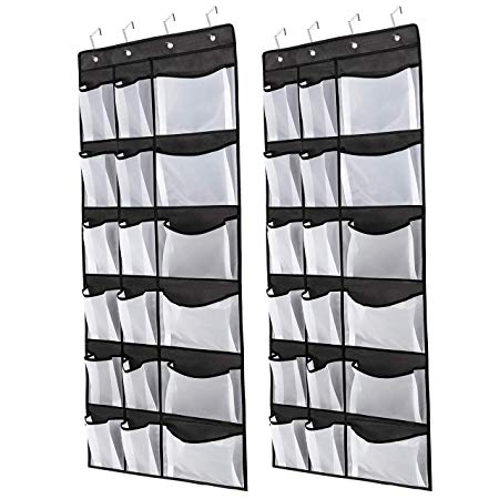 Kootek 2 Pack Over The Door Shoe Organizers, 12 Mesh Pockets   6 Large Mesh Storage Various Compartments Hanging Shoe Organizer with 8 Hooks Shoes Holder for Closet Bedroom, Black (59 x 21.6 inches)