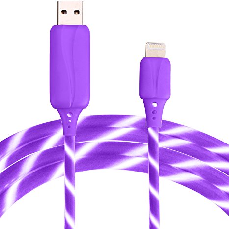 BEISTE Lightning Cable (2.6ft) Visible Flowing EL Light Cord Charge and Sync Cable for iPhone 7/6/6s/Plus/5s/5/SE/iPad Mini/Air/Pro(Purple)