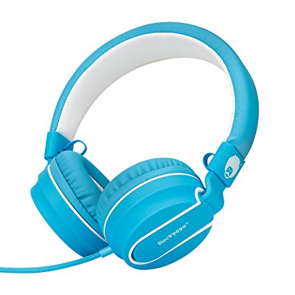 RockPapa Stereo Over Ear Foldable Headphones, Heavy Deep Bass, Adjustable Headsets with Microphone 3.5mm for Adults Childrens Kids / iPad iPod iPhone SmartPhone Computer MP3/4 DVD (White / Blue)