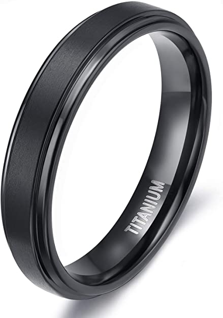 TIGRADE 4mm 6mm 8mm Black Titanium Rings Wedding Band Matte Comfort Fit for Men Women