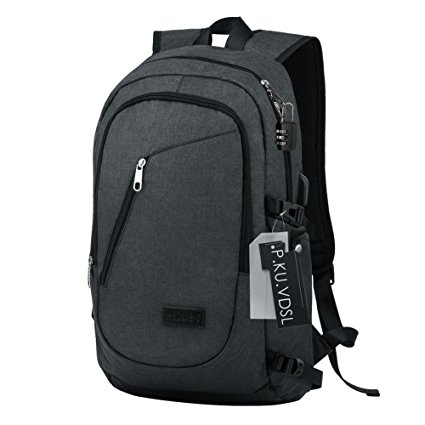 Business Laptop Backpack, P.KU.VDSL Slim Notebook Backpack, Anti Theft Computer Backpack with Lock & USB Charging Port for Students, School Daypack, Shoulder Bag Fit Laptop & Notebook up to 15"