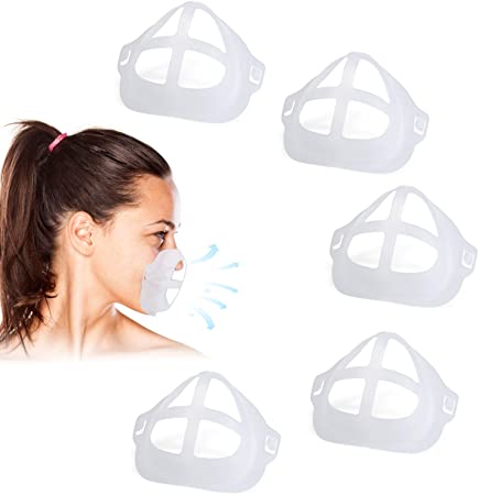 Face Bracket for Mask, Labato Mask Bracket Internal Support Frame Silicone, Mask Bracket for Cloth Disposable Mask Cage for Breathing Lipstick Protector (5PC)