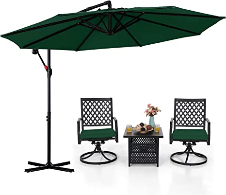 ABCCANOPY 10FT Offset Hanging Market Patio Umbrella with Cross Base for Garden, Deck, Backyard, Pool and Beach (Forest Green)