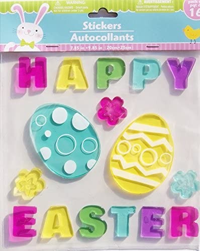 Happy Easter Eggs and Flowers Gel Window Clings - 16 Piece