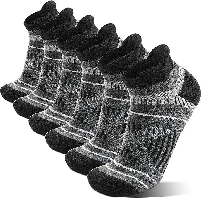 6 Pairs Merino Wool Ankle Hiking Running Socks Compression Support Thick Cushion Breathable No Show Socks for Men Women