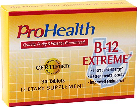 ProHealth B-12 Extreme (Vitamin B12 Complex) (35 mg, 30 sublingual tablets) - Methylcobalamin, Dibencozide, Cyanocobalamin, Hydroxocobalamin