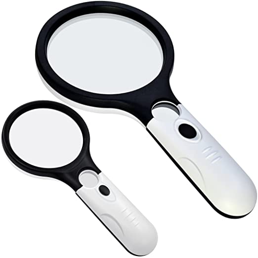 Marrywindix 2 Pcs Magnifier, 4 LED 4X 30X Magnifying Glass and 3 LED 3X 45X Handheld Magnifier for Reading Magnifying Jewelry Appreciating White Mixed Black