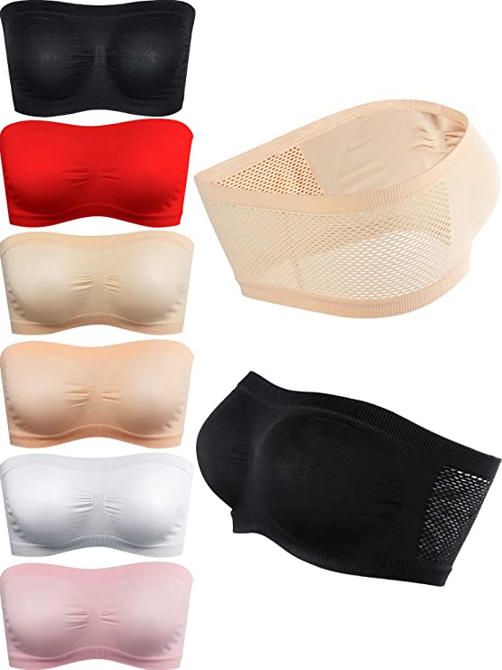 SATINIOR 6 Pieces Seamless Bandeau Bra Strapless Breathable Tube Top Stretchy Non-Padded Underwear Brassiere for Women