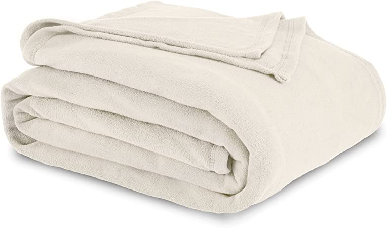 Martex 1B06856 Super Soft Fleece Plush Lightweight Blanket Low Lint Luxury Hotel Style Solid Pet Friendly Bed and Couch Blankets, King, Ivory